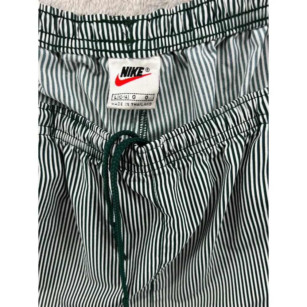 Vintage Nike Green Pinstripe Swim Shorts Logo Patch 90s Y2K L 12/14
